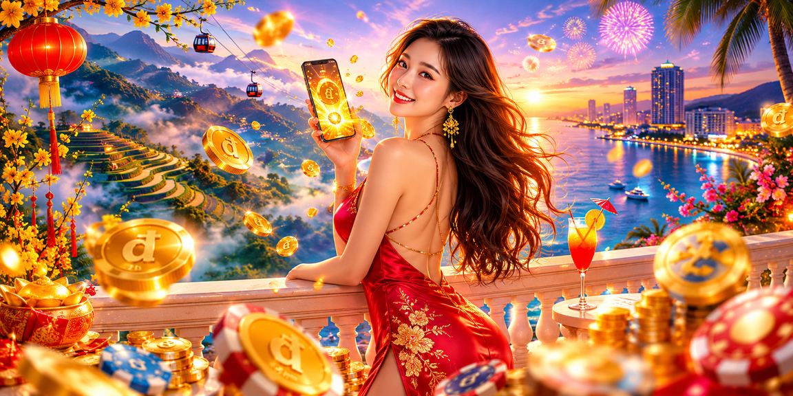 Người dùng chơi casino trên điện thoại di động giữa khung cảnh thiên nhiên Sapa